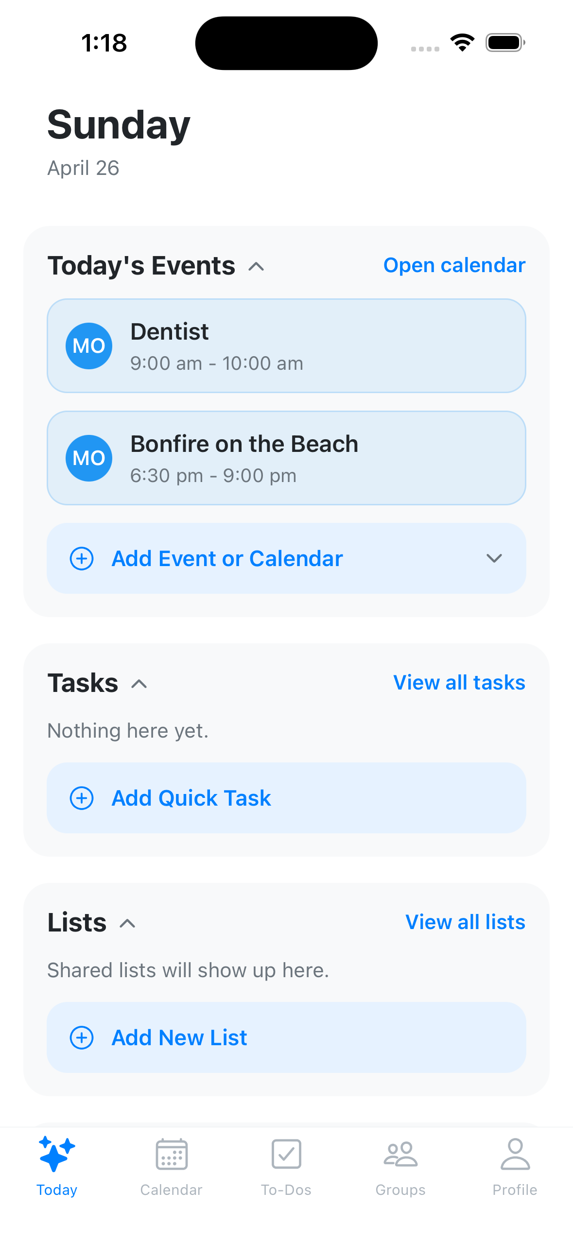 ClanCal schedule on mobile